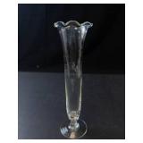 Princess House Glass Tall Fluted Vase with Ruffled Rim 8"