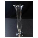 Princess House Glass Tall Fluted Vase with Ruffled Rim 8"
