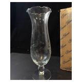 Princess House Heritage Floral Etched Crystal Footed Crimped Vase