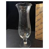 Princess House Heritage Floral Etched Crystal Footed Crimped Vase