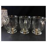 Princess House Heritage Footed Cafe Mugs - Etched Leaf Design (Set of 3)