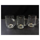 Three Clear Glass Mugs with Etched Leaf Pattern (Lot of 3)