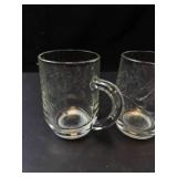 Three Clear Glass Mugs with Etched Leaf Pattern (Lot of 3)