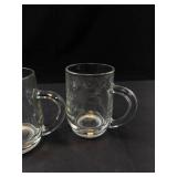 Three Clear Glass Mugs with Etched Leaf Pattern (Lot of 3)