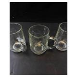 Three Clear Glass Mugs with Etched Leaf Pattern (Lot of 3)