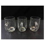 Three Clear Glass Mugs with Etched Leaf Pattern (Lot of 3)