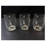 Three Clear Glass Mugs with Etched Leaf Pattern (Lot of 3)