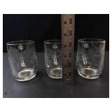 Three Clear Glass Mugs with Etched Leaf Pattern (Lot of 3)