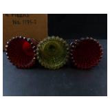 Homco Vintage Peg Votive Candle Holders (Lot of 3) Red & Green Glass