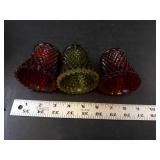 Homco Vintage Peg Votive Candle Holders (Lot of 3) Red & Green Glass