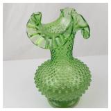 Vintage Fenton Springtime Green Hobnail Vase with Ruffled Rim **High Resale Value**
