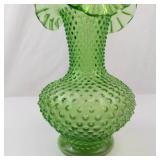 Vintage Fenton Springtime Green Hobnail Vase with Ruffled Rim **High Resale Value**