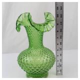 Vintage Fenton Springtime Green Hobnail Vase with Ruffled Rim **High Resale Value**