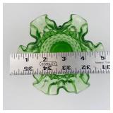 Fenton Green Hobnail Ruffled Glass Vase - Vintage Collectible