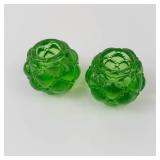 Green Glass Candlestick Holders (Lot of 2)