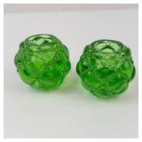 Green Glass Candlestick Holders (Lot of 2)