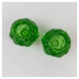 Green Glass Candlestick Holders (Lot of 2)