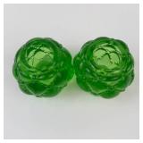 Green Glass Candlestick Holders (Lot of 2)