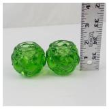 Green Glass Candlestick Holders (Lot of 2)