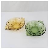 Indiana Glass Pressed Diamond Flower Relish Trays - Amber & Green (Lot of 2)