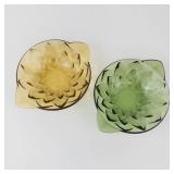 Indiana Glass Pressed Diamond Flower Relish Trays - Amber & Green (Lot of 2)