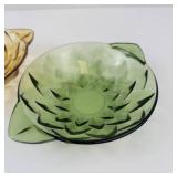 Indiana Glass Pressed Diamond Flower Relish Trays - Amber & Green (Lot of 2)