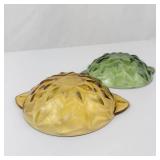 Indiana Glass Pressed Diamond Flower Relish Trays - Amber & Green (Lot of 2)