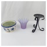 Homes For Living Assorted Decor - Ceramic Floral Bowl with Green Wax Candle (Lot of 3)