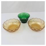 2 Bartlett Collins Manhattan Bowls & 1 Anchor Hocking Green Glass Custard Cup