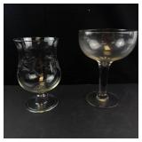 Giant Jumbo Cocktail Champagne Glass & Etched Glass Footed Vase (Lot of 2)