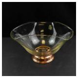 Princess House Mid-Century Modern Crystal Salad Bowl with Copper Pedestal Base