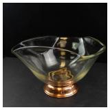 Princess House Mid-Century Modern Crystal Salad Bowl with Copper Pedestal Base