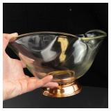Princess House Mid-Century Modern Crystal Salad Bowl with Copper Pedestal Base