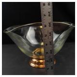 Princess House Mid-Century Modern Crystal Salad Bowl with Copper Pedestal Base