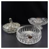 Crystal Glass 3-Piece Set - Lidded Dish, Pedestal Bowl & Bowl