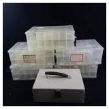 Lot of 5 Plano Double-Sided Storage Containers & Metal Cash Box with Keys