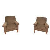 Oversized Upholstered Lounge Chairs, Brown, Qty 2 (?Ethan Allen flare arm chairs featuring textured brown upholstery and tapered wood legs)