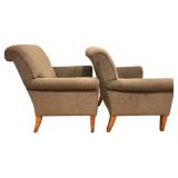 Oversized Upholstered Lounge Chairs, Brown, Qty 2 (?Ethan Allen flare arm chairs featuring textured brown upholstery and tapered wood legs)