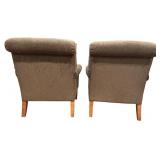 Oversized Upholstered Lounge Chairs, Brown, Qty 2 (?Ethan Allen flare arm chairs featuring textured brown upholstery and tapered wood legs)