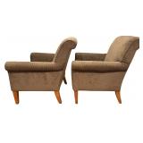 Oversized Upholstered Lounge Chairs, Brown, Qty 2 (?Ethan Allen flare arm chairs featuring textured brown upholstery and tapered wood legs)
