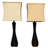 Black Ribbed Table Lamps with Beige Lamp Shades, Qty 2