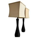 Black Ribbed Table Lamps with Beige Lamp Shades, Qty 2