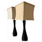 Black Ribbed Table Lamps with Beige Lamp Shades, Qty 2