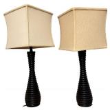 Black Ribbed Table Lamps with Beige Lamp Shades, Qty 2