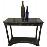 Bombay Company Neoclassical Empire Style Mahogany Marble Top Console Table with Decor Vase/Bottle
