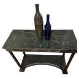 Bombay Company Neoclassical Empire Style Mahogany Marble Top Console Table with Decor Vase/Bottle
