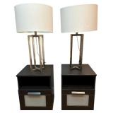 IKEA BRIMNES Nightstands in Black with Frost Glass and Matching Lamps, Qty 2