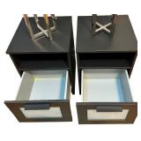IKEA BRIMNES Nightstands in Black with Frost Glass and Matching Lamps, Qty 2