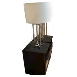 IKEA BRIMNES Nightstands in Black with Frost Glass and Matching Lamps, Qty 2