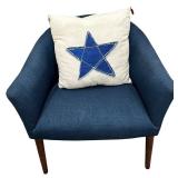 Navy Chunky Textured Accent Chair with Throw Pillow